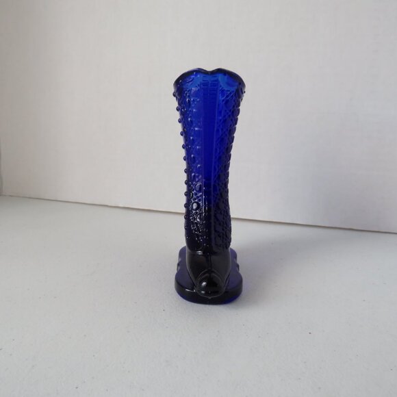 Vintage Victorian Style Cobalt Blue Bouquet Holder Glass Boot Vase Table Decor - Picture 2 of 7